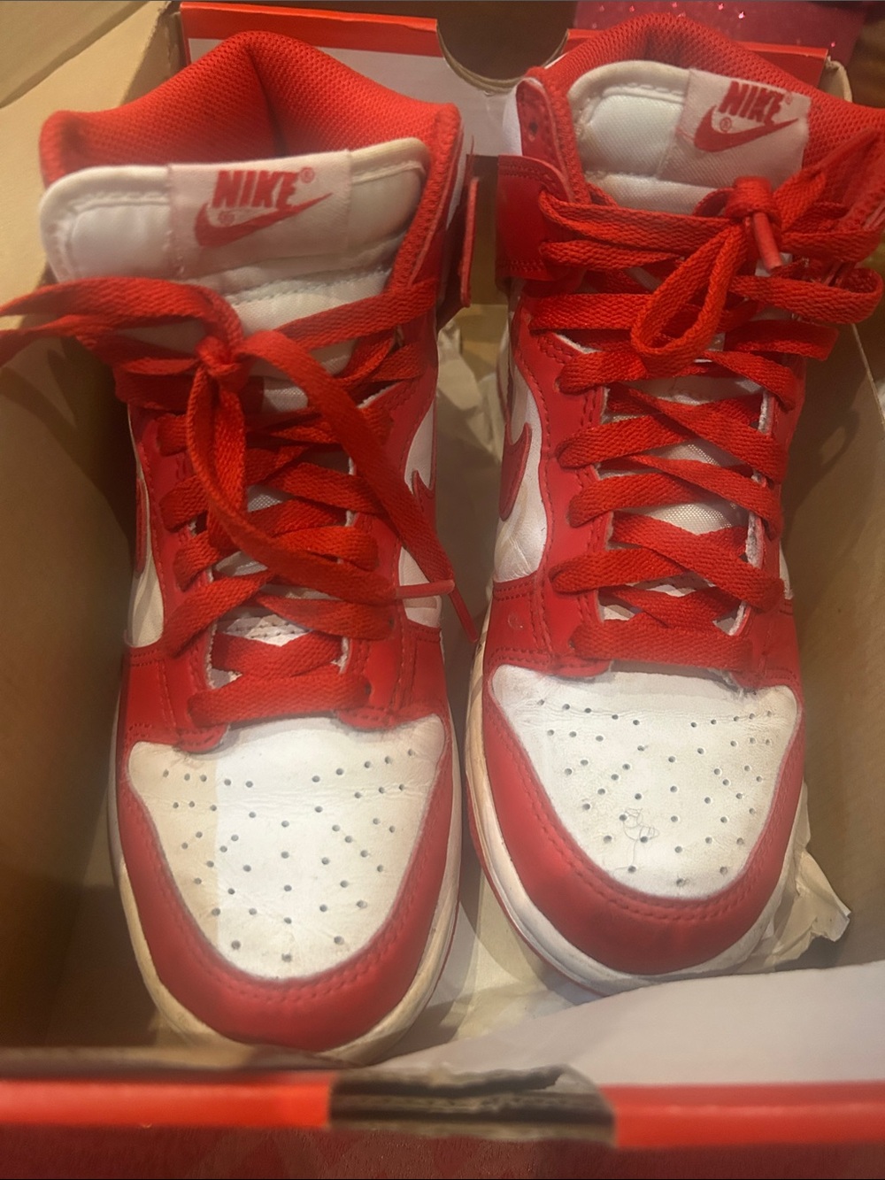 Nike Kids Red and White High-Top Sneakers